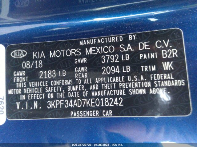 3KPF34AD7KE018242 KIA FORTE S