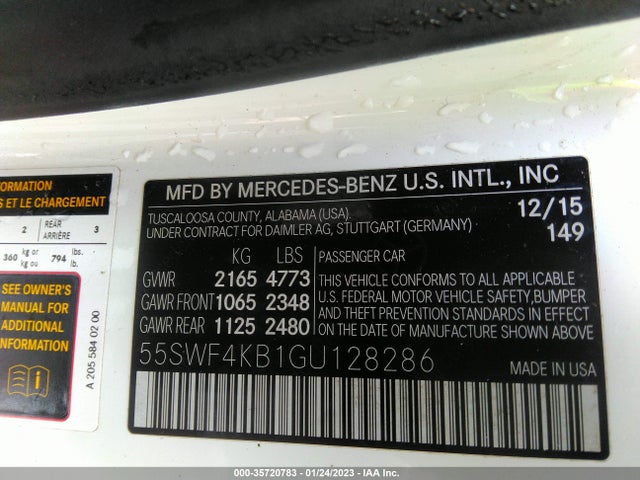 2016 Mercedes-Benz C-Class, VIN: 55SWF4KB1GU128286