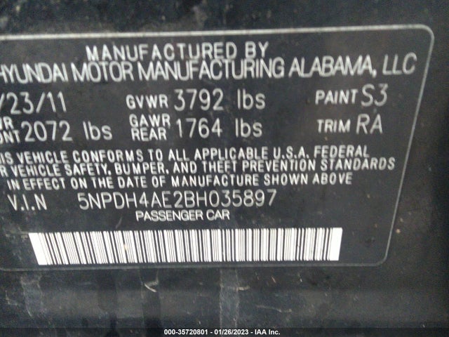2011 HYUNDAI ELANTRA GLS VIN: 5NPDH4AE2BH035897