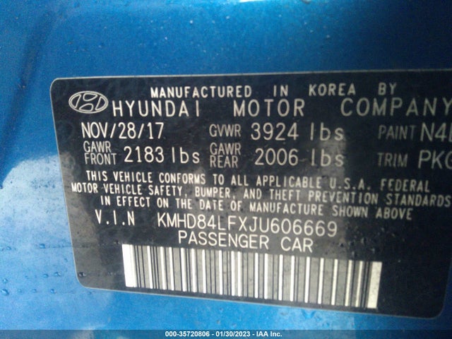 2018 HYUNDAI ELANTRA VALUE EDITION VIN: KMHD84LFXJU606669