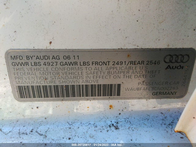 WAUBFAFL3CN002263 Audi A4 2.0t Premium
