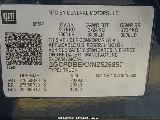 2022 CHEVROLET SILVERADO 1500 CUSTOM VIN: 1GCPDBEKXNZ526857