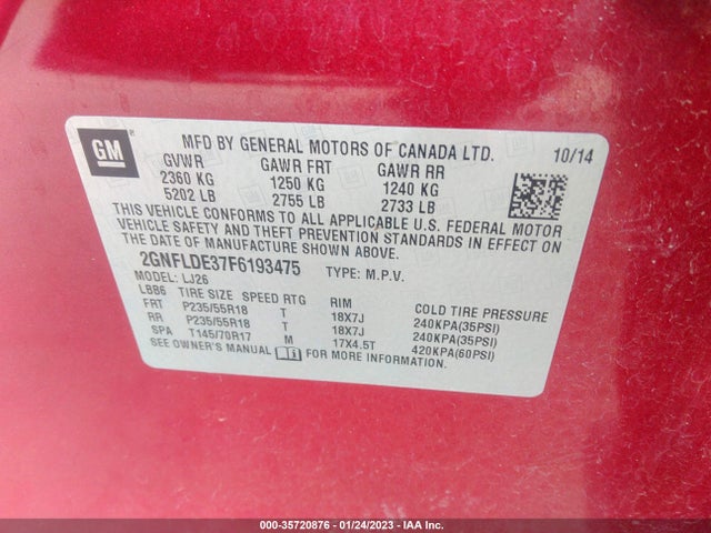 2015 Chevrolet Equinox, VIN: 2GNFLDE37F6193475