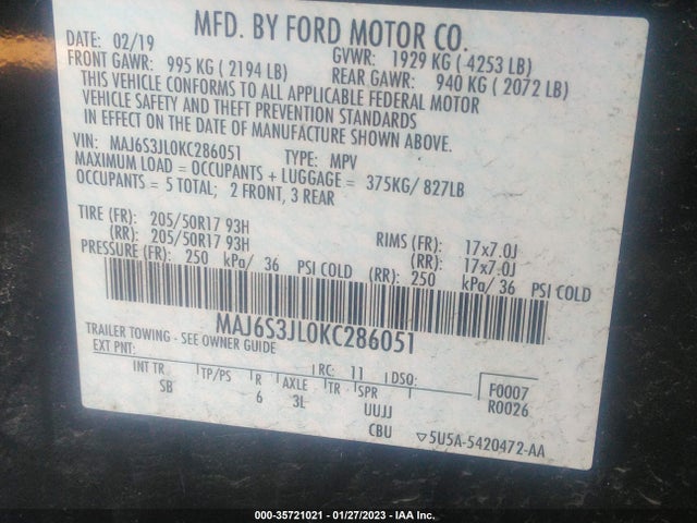 2019 Ford Ecosport, VIN: MAJ6S3JL0KC286051