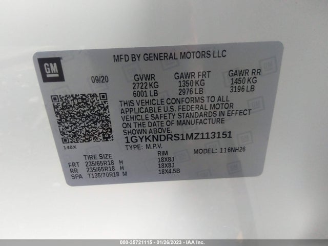 2021 Cadillac XT5, VIN: 1GYKNDRS1MZ113151