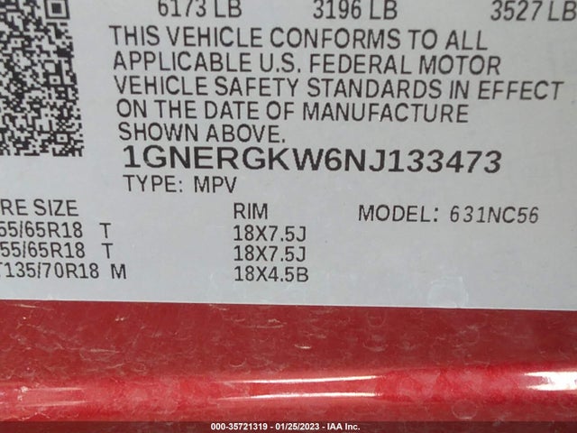 Chevrolet Traverse Lt Cloth 2022 1GNERGKW6NJ133473 Image 9