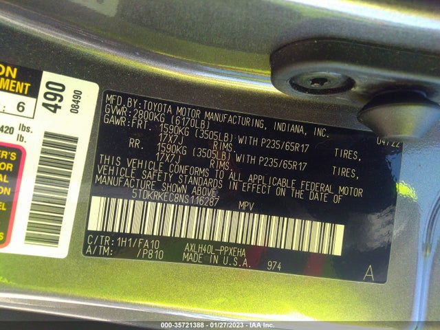2022 Toyota Sienna, VIN: 5TDKRKEC8NS116287