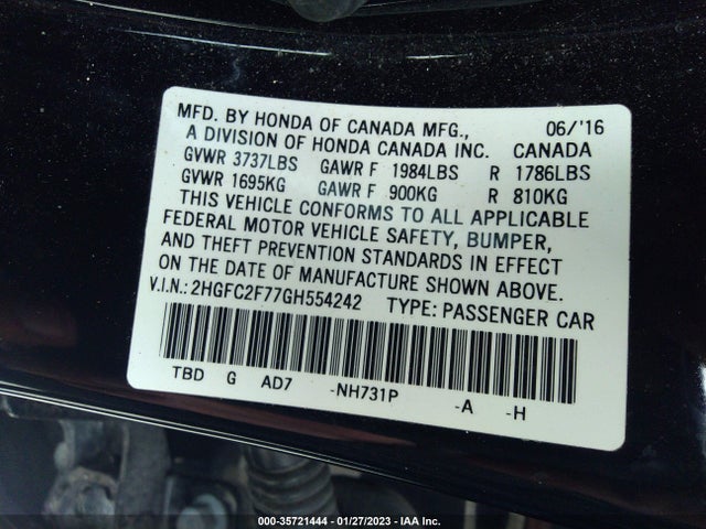 Honda Civic Sedan Ex 2016 2HGFC2F77GH554242 Image 10