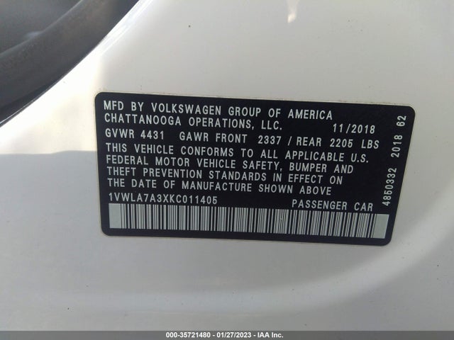 1VWLA7A3XKC011405 Volkswagen Passat 2.0t Wolfsburg Edition