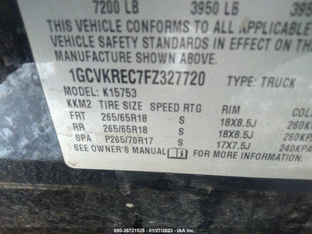 2015 CHEVROLET SILVERADO 1500 LT VIN: 1GCVKREC7FZ327720