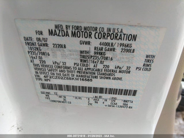 2008 MAZDA TRIBUTE SPORT VIN: 4F2CZ02Z88KM16585