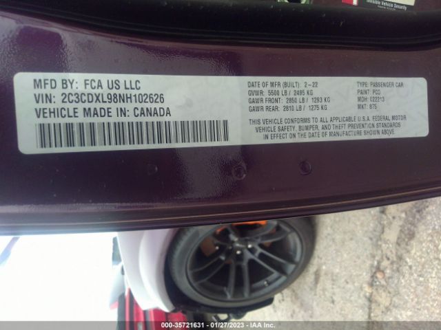 2C3CDXL98NH102626 Dodge Charger Srt Hellcat Widebody