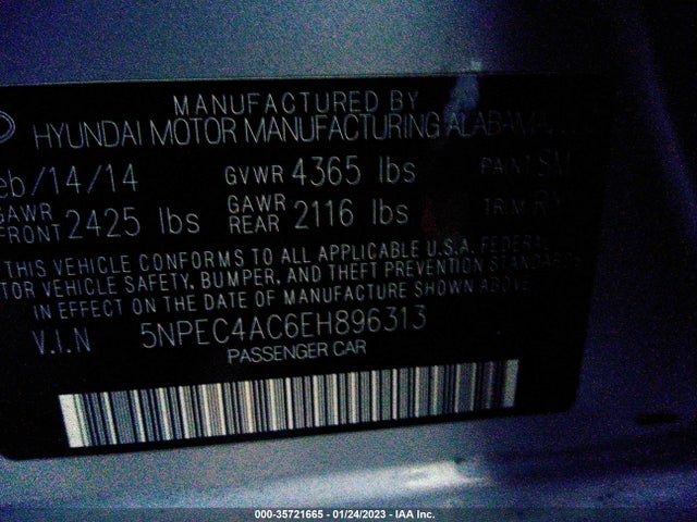 Hyundai Sonata Limited 2014 5NPEC4AC6EH896313 Image 9