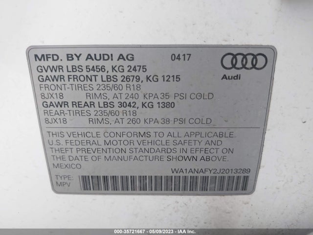 WA1ANAFY2J2013289 Audi Q5 Premium/tech Premium