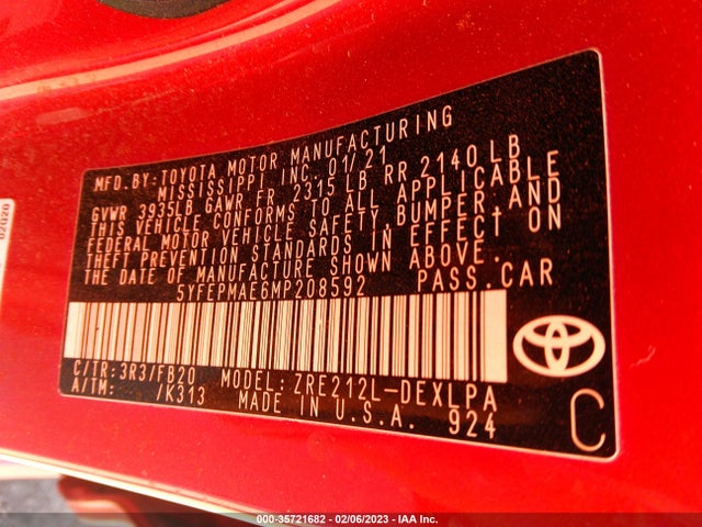 Toyota COROLLA LE 2021 5YFEPMAE6MP208592 Image 10