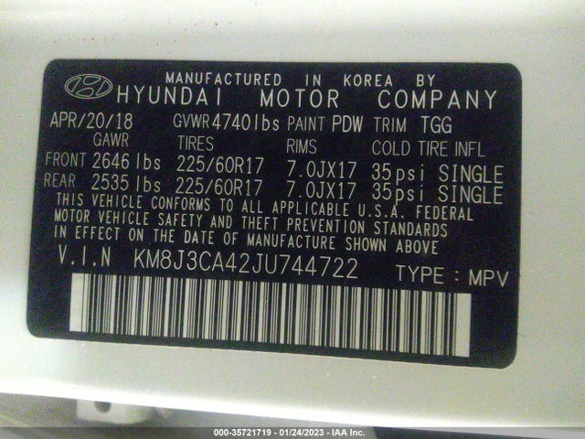 2018 Hyundai Tucson, VIN: KM8J3CA42JU744722