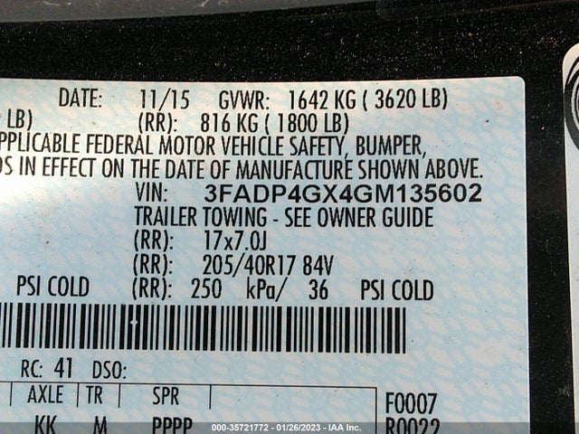 2016 Ford Fiesta, VIN: 3FADP4GX4GM135602