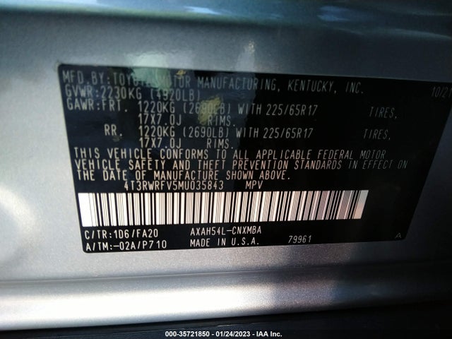 2021 Toyota RAV4, VIN: 4T3RWRFV5MU035843