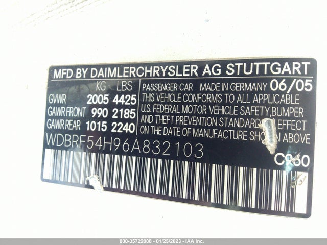 2006 MERCEDES-BENZ C-CLASS LUXURY VIN: WDBRF54H96A832103