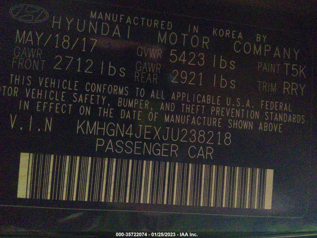 2018 Genesis G80, VIN: KMHGN4JEXJU238218