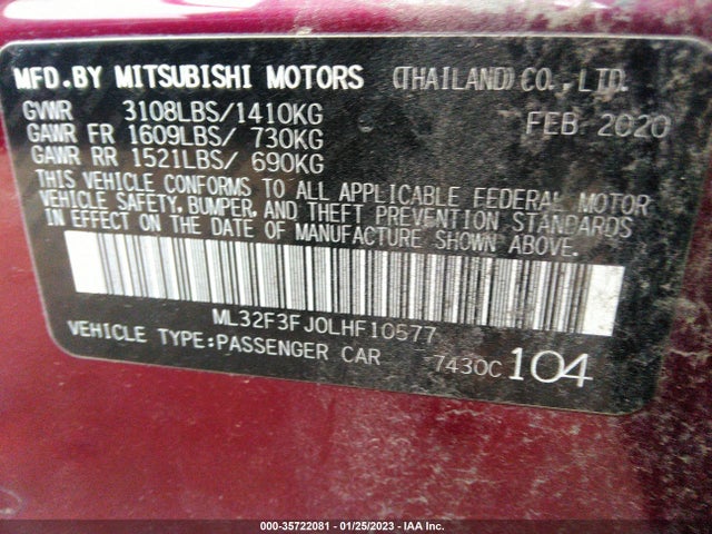 ML32F3FJ0LHF10577 Mitsubishi Mirage G4 Es