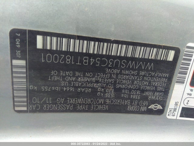 WMWSU3C54BT182001 Mini COOPER HARDTOP