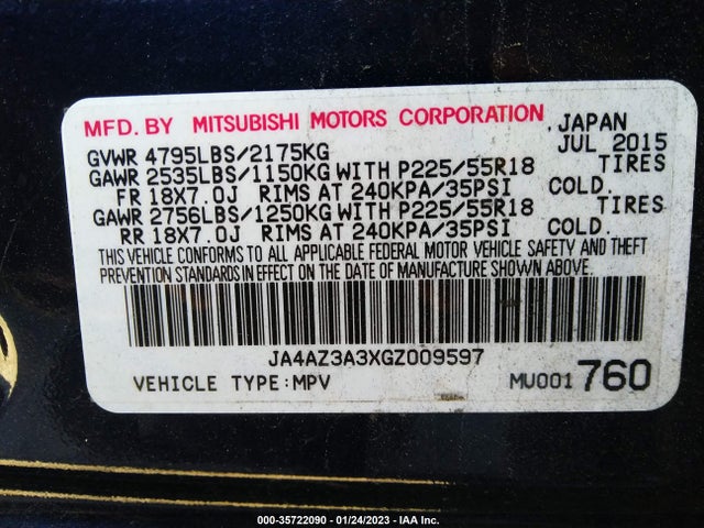 JA4AZ3A3XGZ009597 Mitsubishi Outlander Se/sel/es