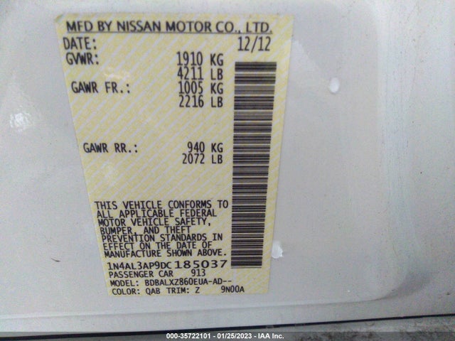 2013 NISSAN ALTIMA 2.5 SL VIN: 1N4AL3AP9DC185037