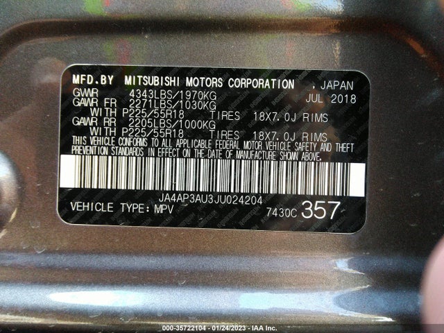JA4AP3AU3JU024204 Mitsubishi Outlander Sport 2.0