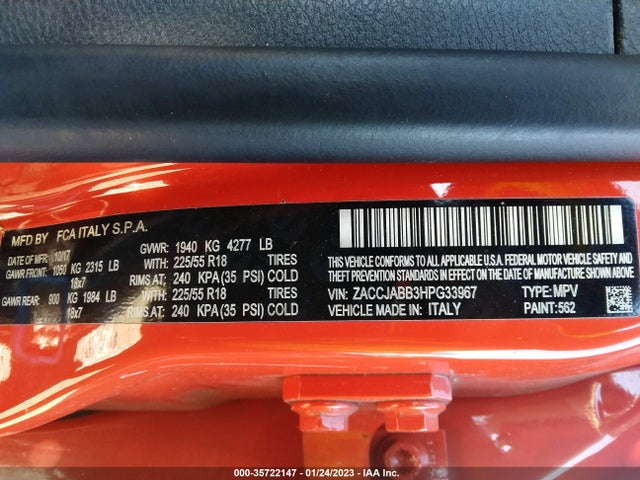 Jeep Renegade Altitude 2017 ZACCJABB3HPG33967 Image 9