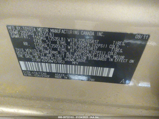 2011 TOYOTA RAV4 VIN: 2T3BF4DV5BW151953