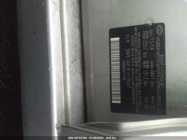 Hyundai Sonata 2.4l Se 2015 5NPE24AF9FH019507 Image 10