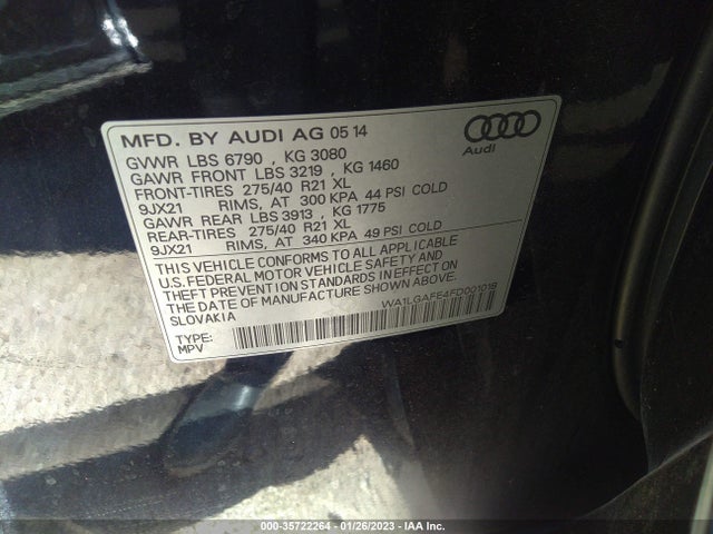 2015 Audi Q7, VIN: WA1LGAFE4FD001018