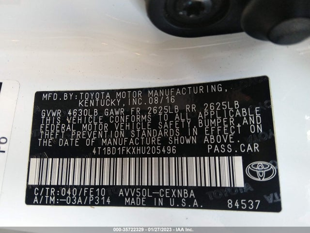 2017 Toyota Camry, VIN: 4T1BD1FKXHU205496