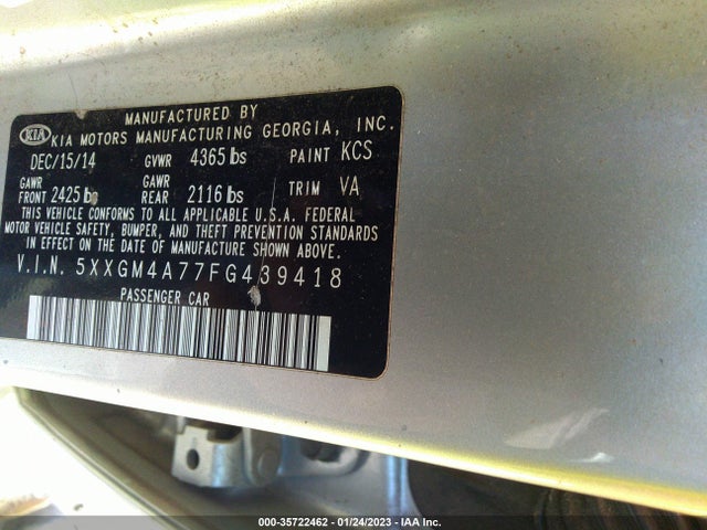 2015 Kia Optima, VIN: 5XXGM4A77FG439418