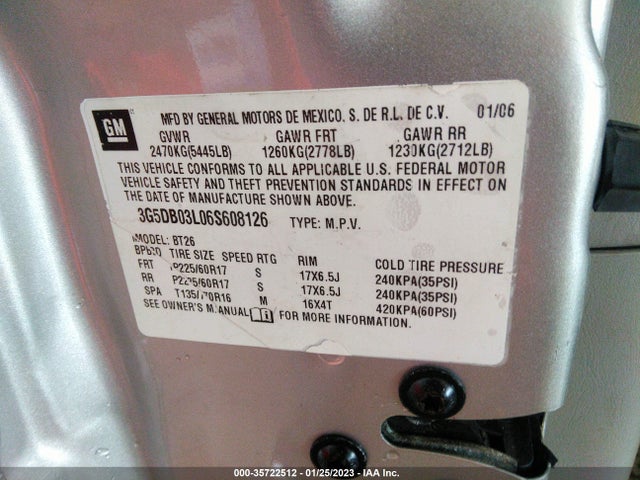 2006 BUICK RENDEZVOUS VIN: 3G5DB03L06S608126