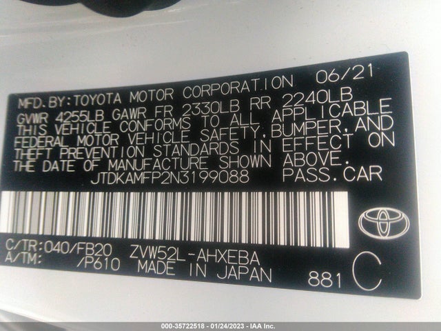 2022 Toyota Prius, VIN: JTDKAMFP2N3199088