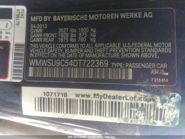 WMWSU9C54DT722369 Mini Cooper Hardtop John Cooper Works