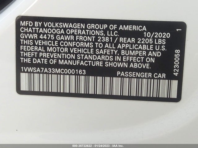 2021 Volkswagen Passat, VIN: 1VWSA7A33MC000163