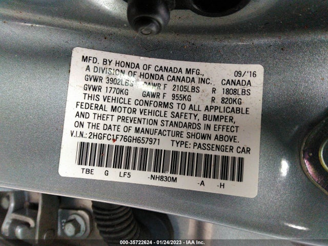 Honda CIVIC SEDAN 2016 2HGFC1F76GH657971 Image 10