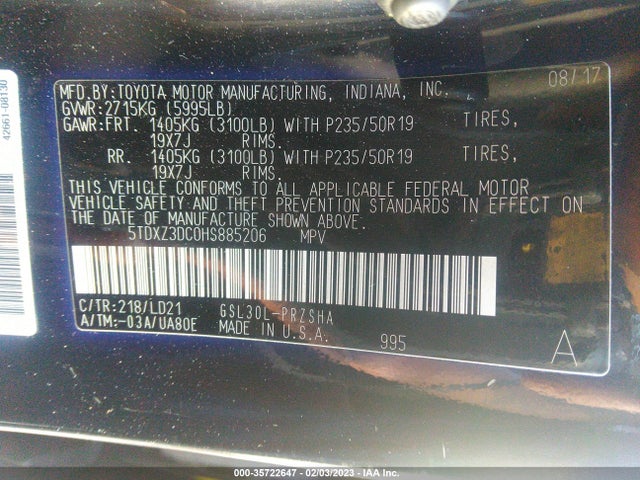 Toyota SIENNA SE 2017 5TDXZ3DC0HS885206 Image 9