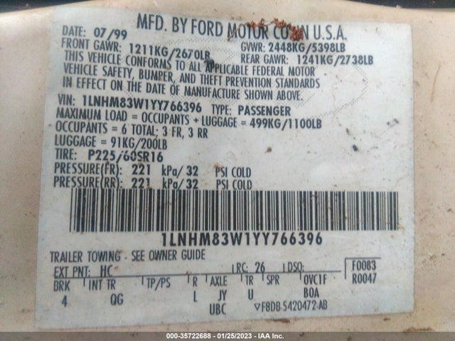 Lincoln Town Car 2000 1LNHM83W1YY766396 Image 10