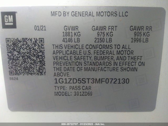 Chevrolet MALIBU LT 2021 1G1ZD5ST3MF072130 Image 9