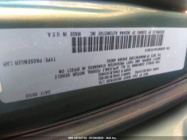 2004 SUBARU LEGACY WAGON OUTBACK H6 35TH ANN. VIN: 4S3BH815947615914