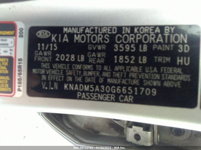 2016 KIA RIO LX VIN: KNADM5A30G6651709