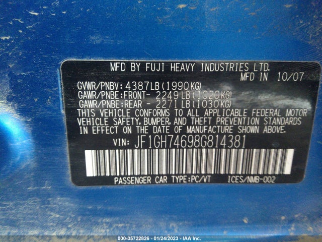Subaru IMPREZA WAGON WRX 2008 JF1GH74698G814381 Image 11