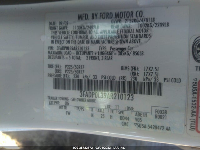 2010 FORD FUSION HYBRID VIN: 3FADP0L39AR210123
