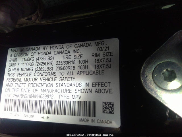 2021 Honda CR-V, VIN: 2HKRW2H84MH639812