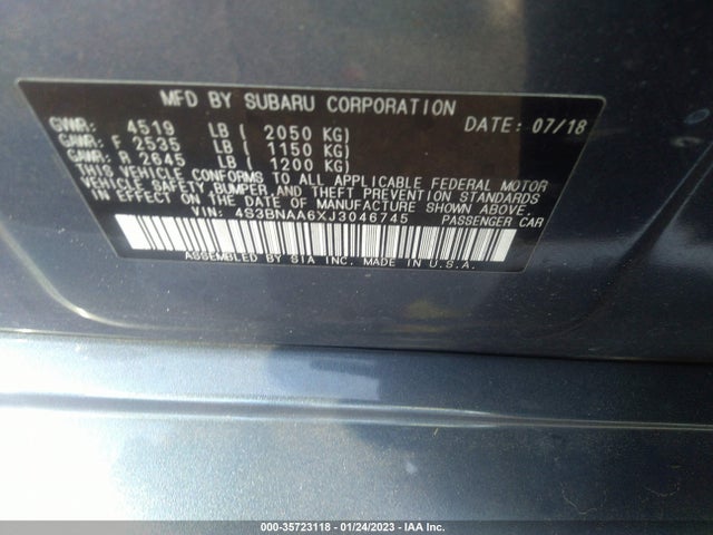 2018 Subaru Legacy, VIN: 4S3BNAA6XJ3046745