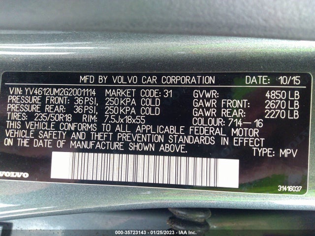 2016 Volvo V60, VIN: YV4612UM2G2001114